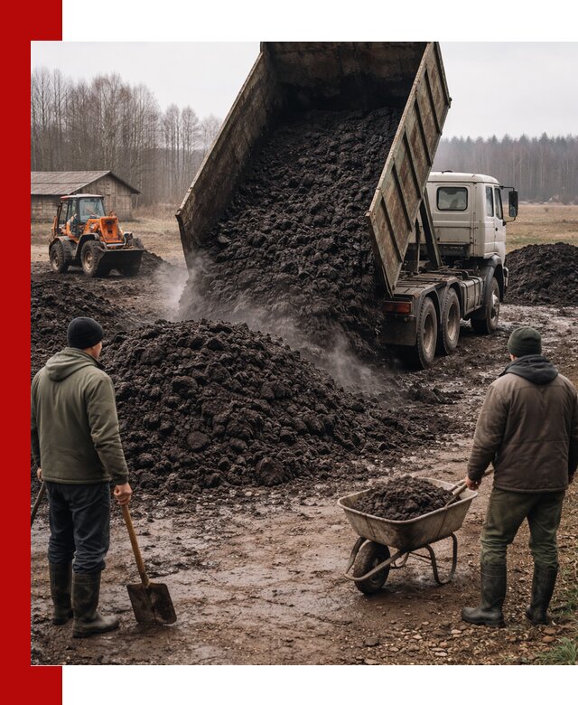 Доставка низинного торфа с разгрузкой и доставкой в Кемерово