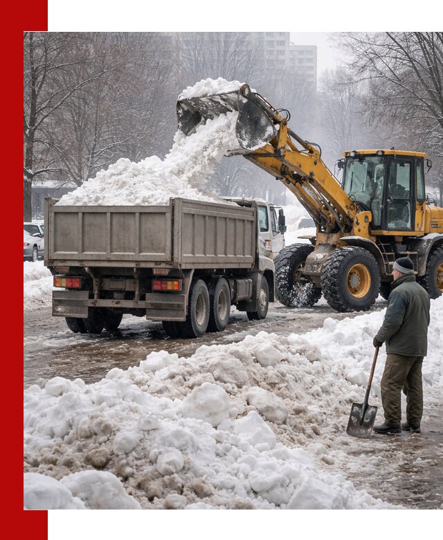 Вывоз снега грузовой техникой в Кемерово оперативно и чисто